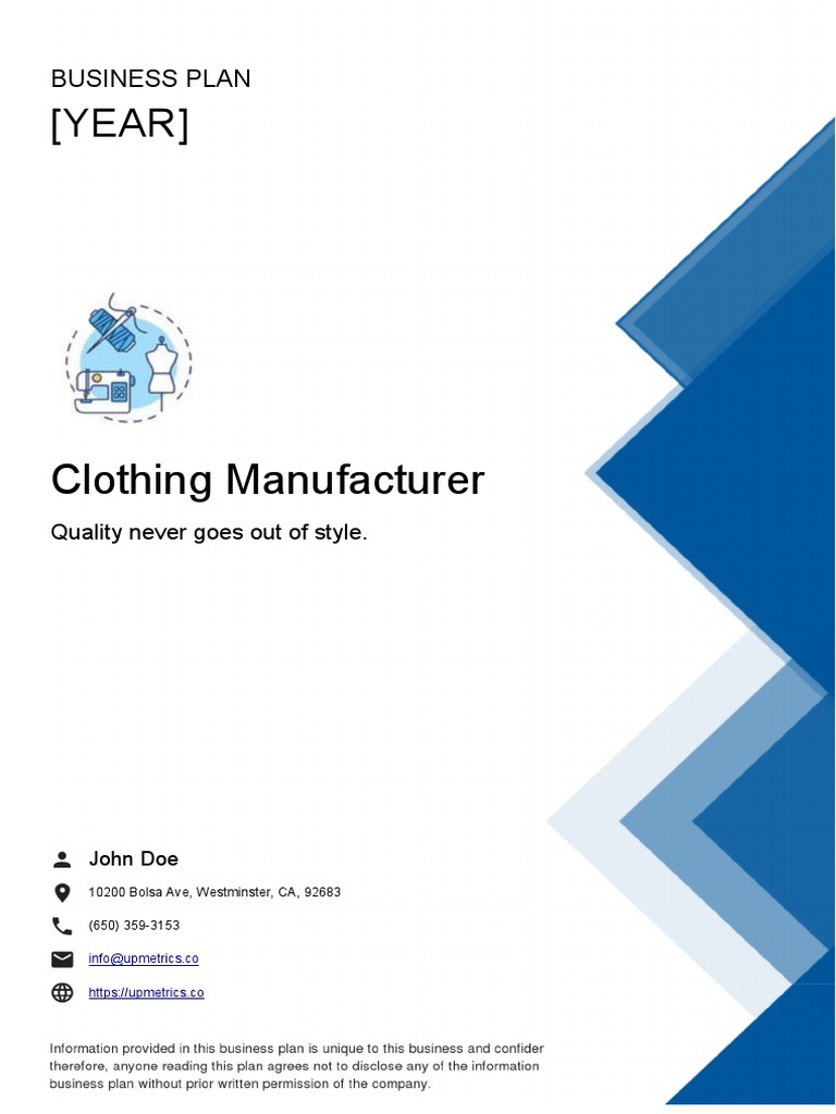 Clothing Manufacturer Business Plan Example PDF Gross Margin