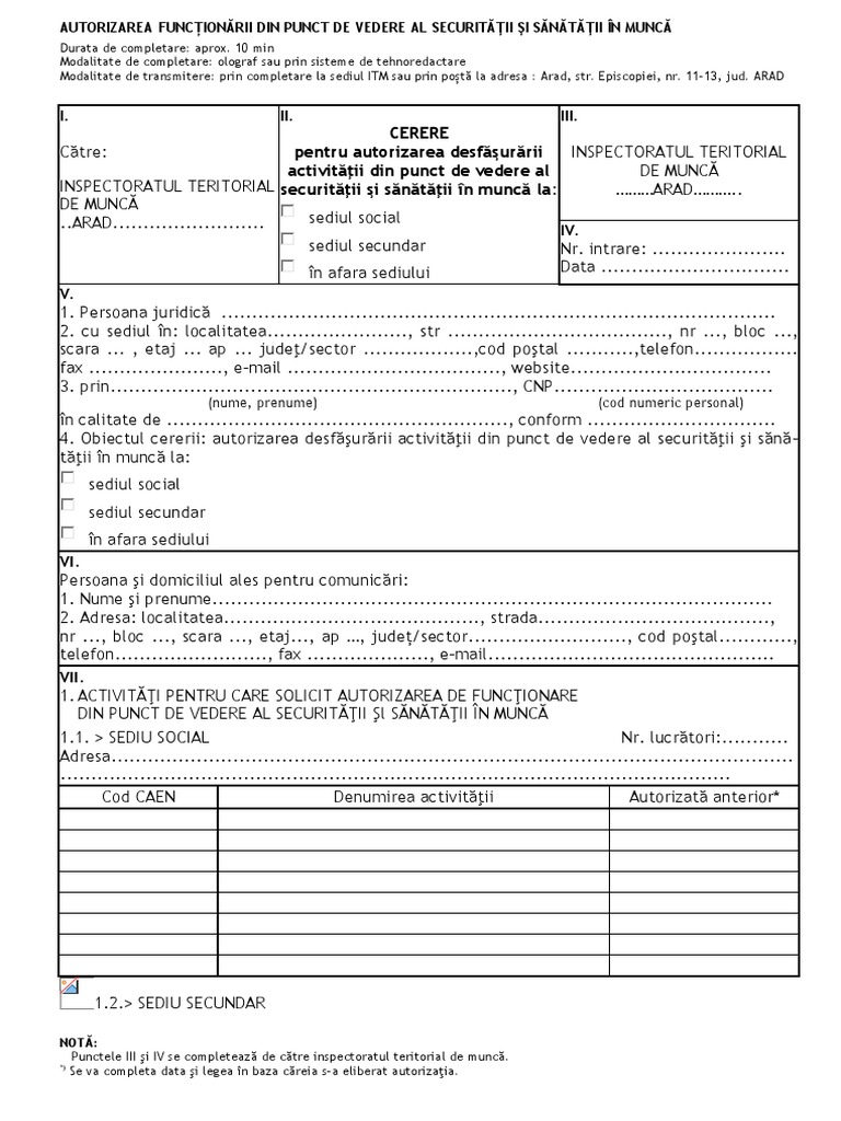 Autorizare 1.model de Cerere Si Opis Documente | PDF