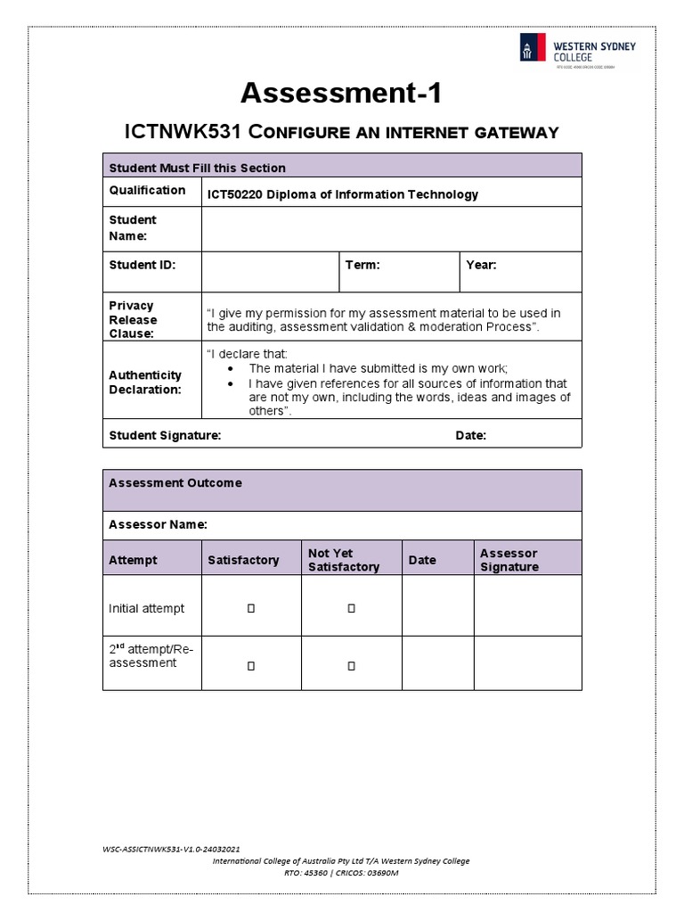ICTNWK531 Internet Gateway Assessment | PDF | Computer Network | Internet
