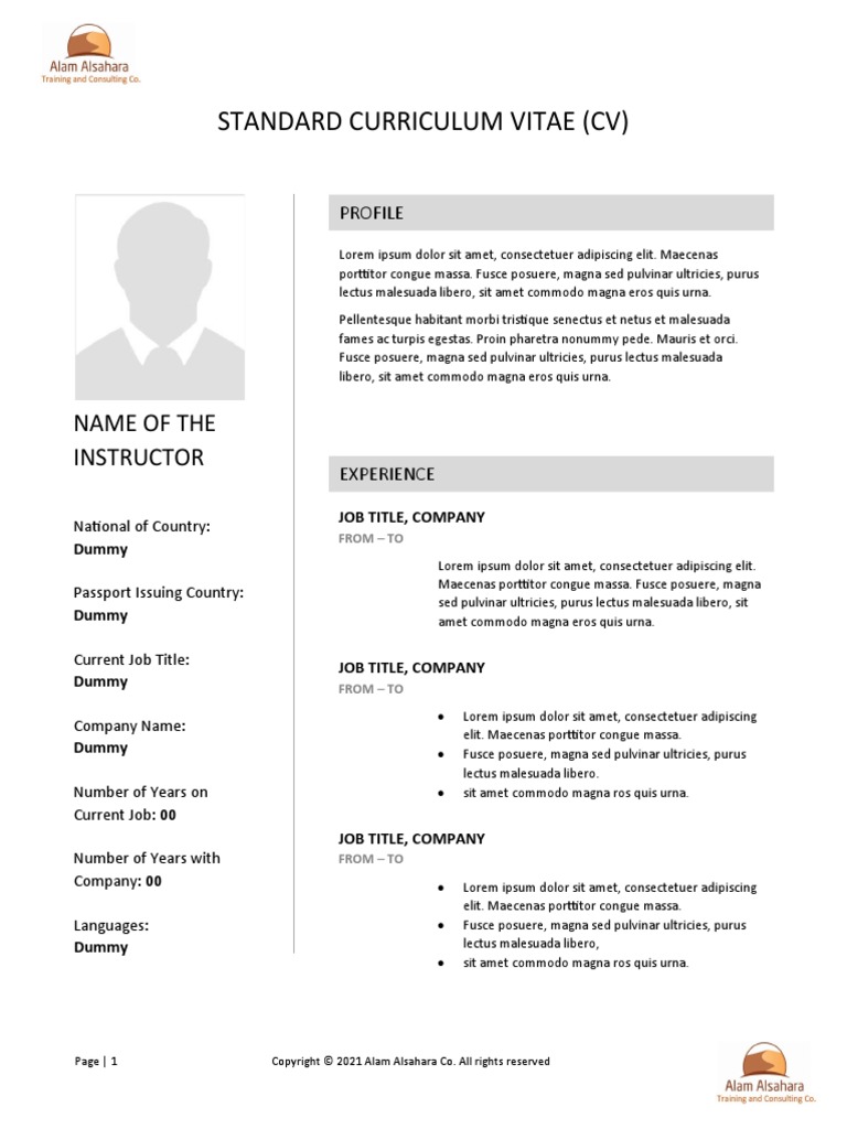 Standard Curriculum Vitae (CV) : Name of The Instructor | PDF | Social ...