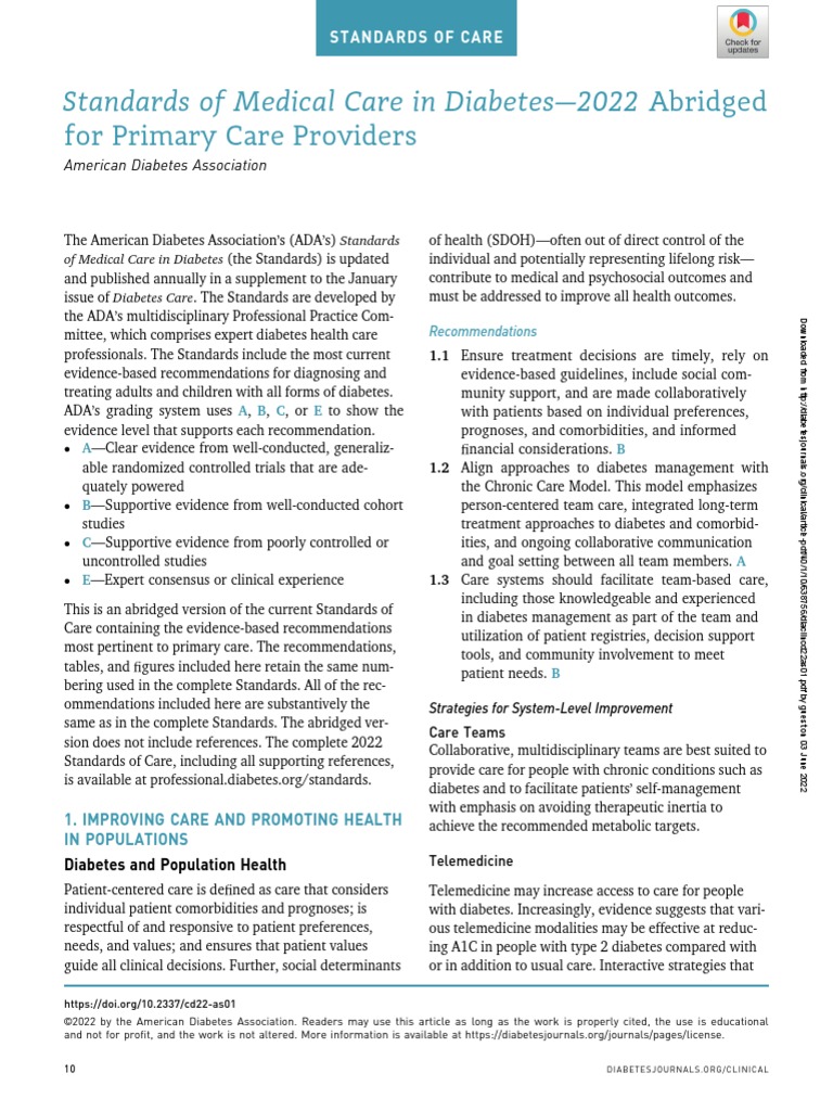 Diabetes Standards Primary Care 2022 PDF Prediabetes Glycated