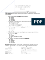 Grade 4 - ENGLISH Questionnaire Example Contextual Clues, Synonym, Antonym