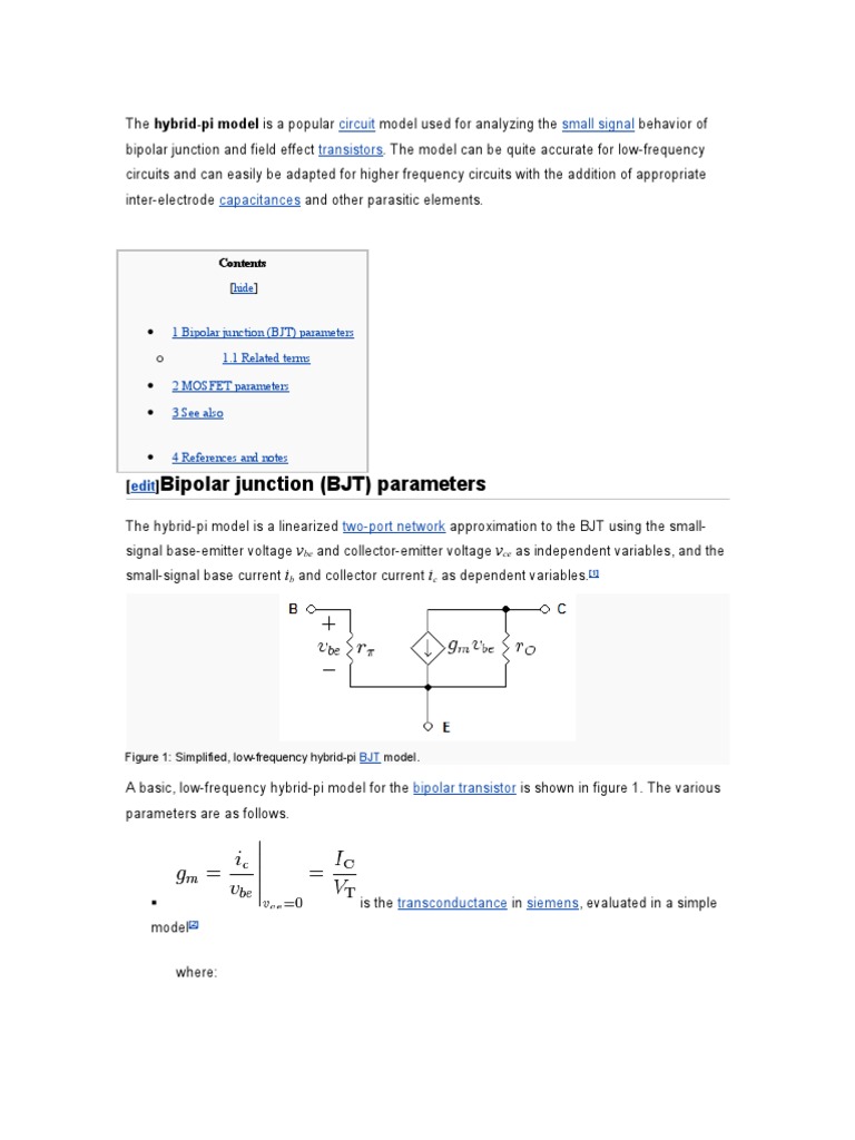 Hybrid-Pi Model for BJT Analysis | PDF | Bipolar Junction Transistor ...