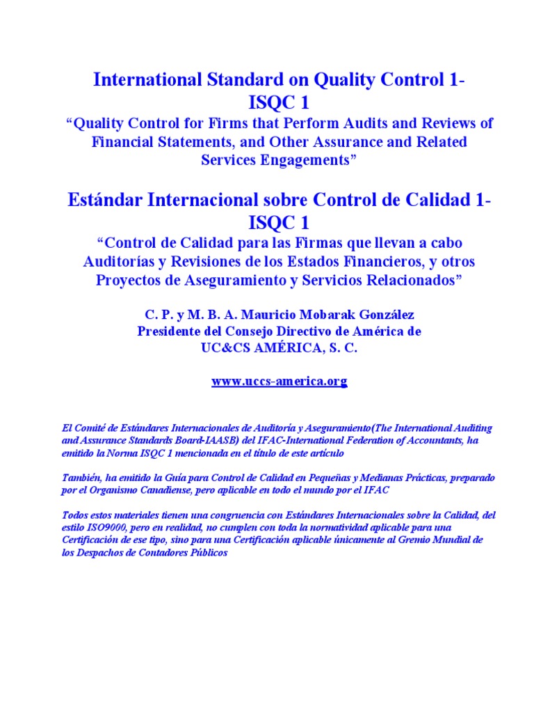 ISQC 1: Control de Calidad en Auditorías | PDF | Auditoría | Business