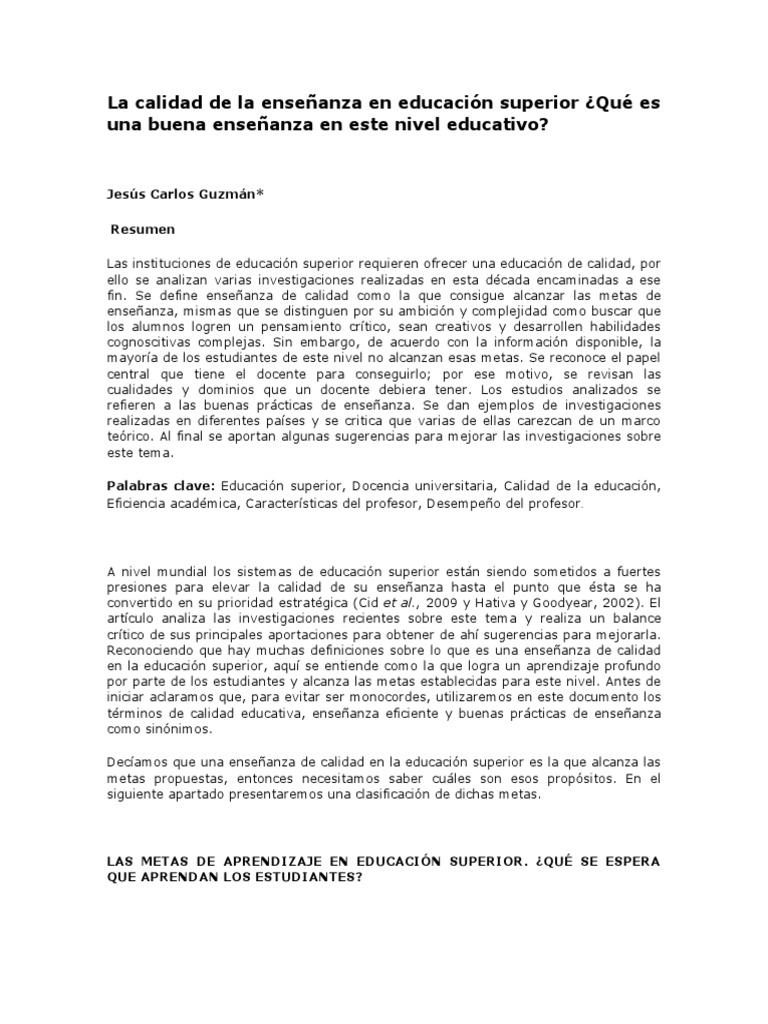 La Calidad de La Enseñanza en Educación Superior | PDF