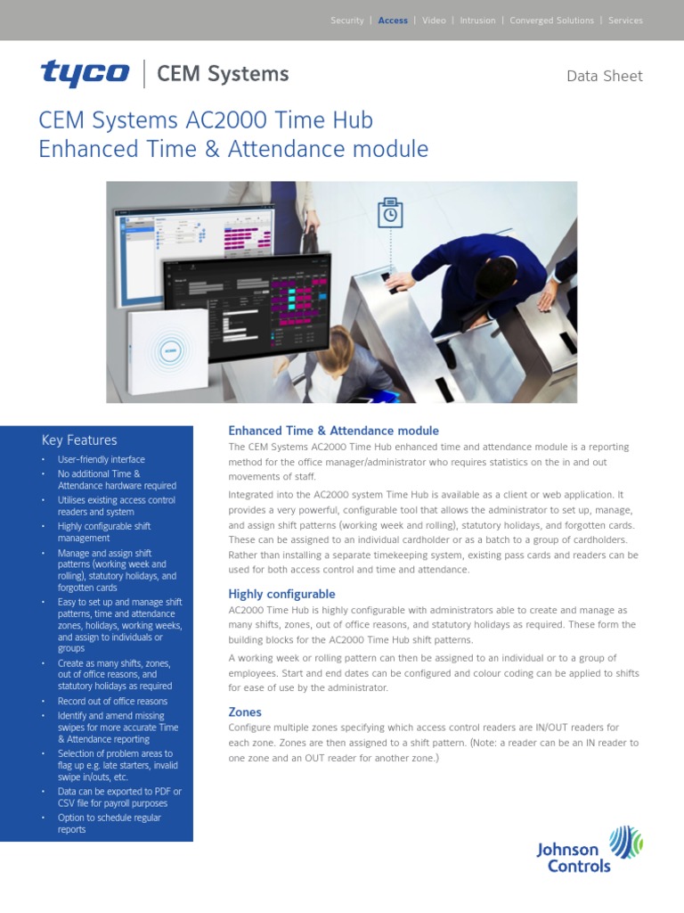 CEM Systems AC2000 Time Hub Enhanced Time & Attendance Module PDF