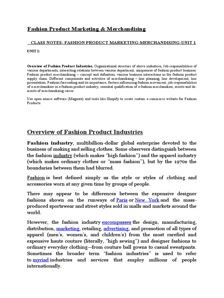 Fashion Product Marketing Overview | PDF | Retail | Fashion