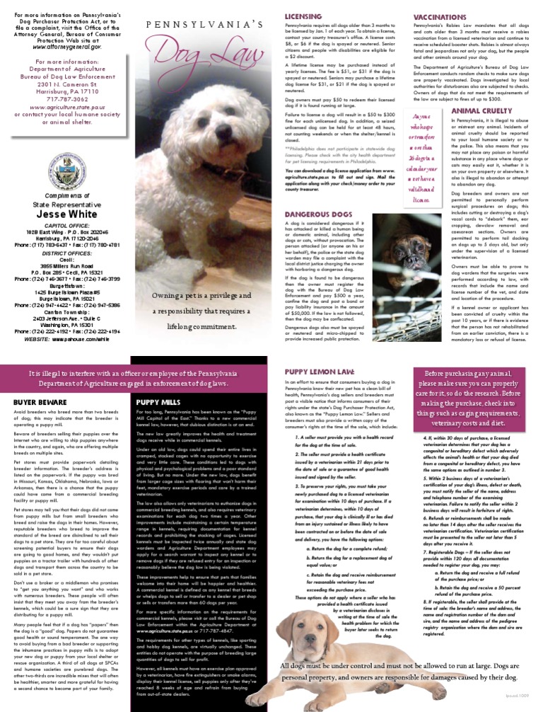 Pennsylvania Dog Laws PDF Veterinary Physician Dogs
