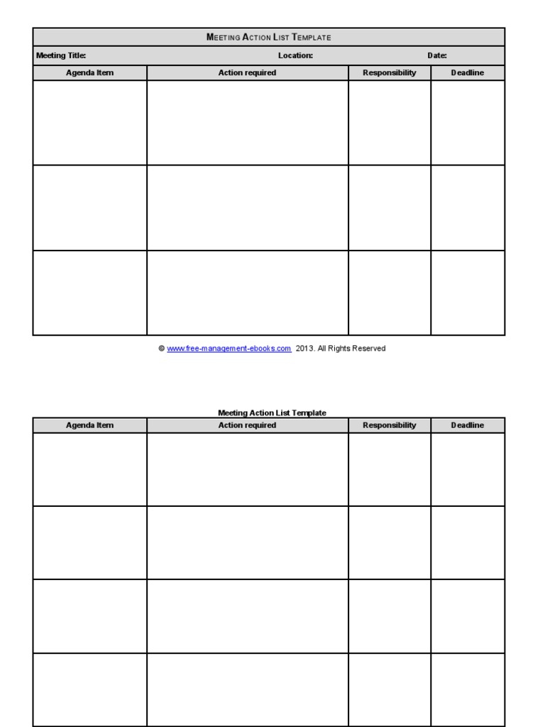 Fme Meeting Action List Template PDF Fme Meeting Action List Template PDF