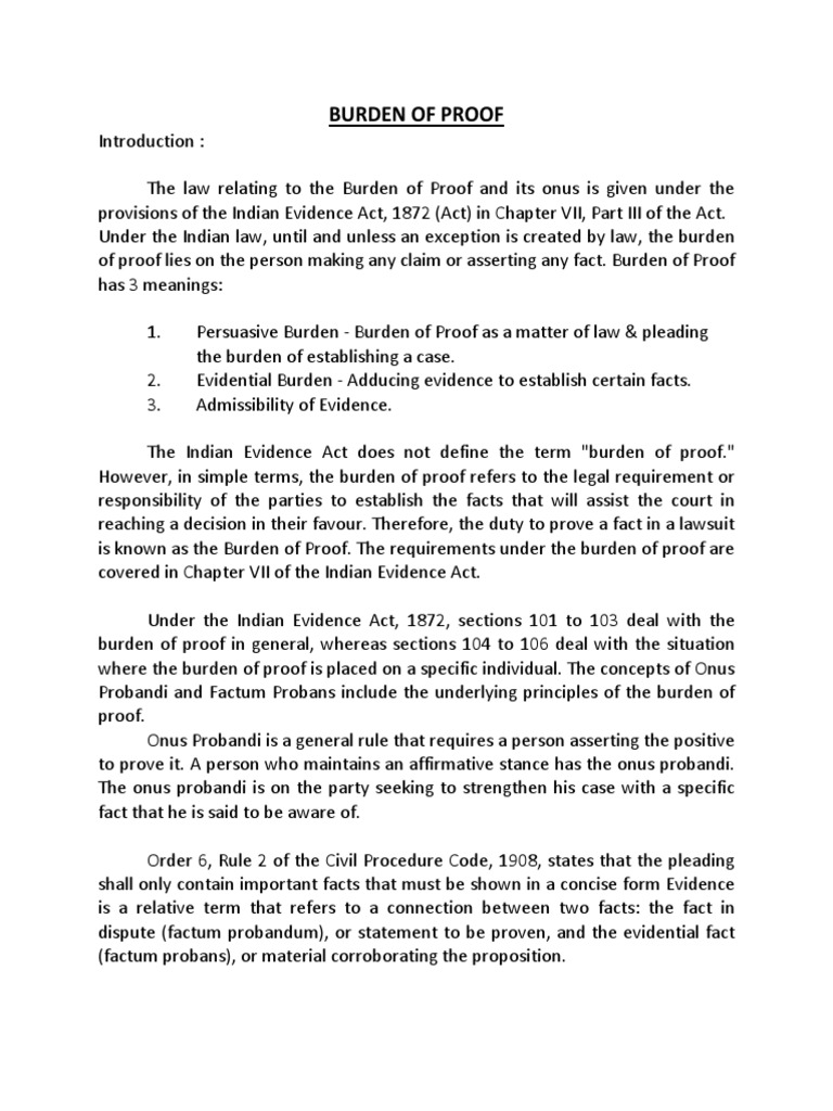 Burden of Proof PDF Burden Of Proof (Law) Evidence (Law)
