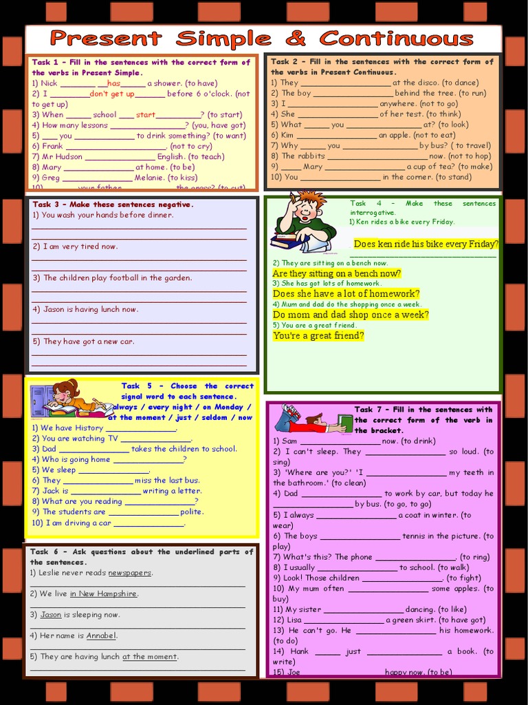 Present Simple and Continuos Worksheets | PDF | Language Arts ...
