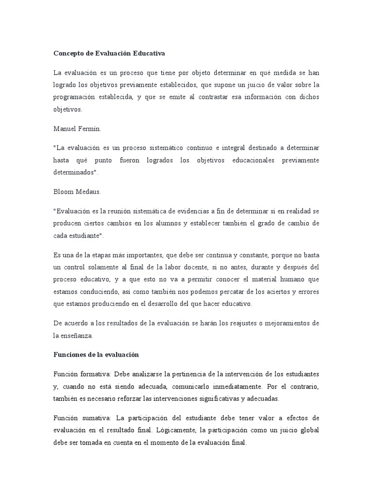 Concepto de Evaluación Educativa | PDF | Evaluación | Aprendizaje