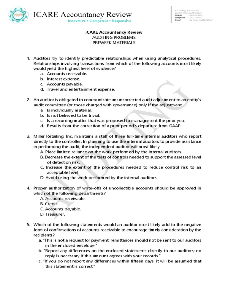 Auditing Problems Preweek Materials 2023 | PDF | Inventory | Audit