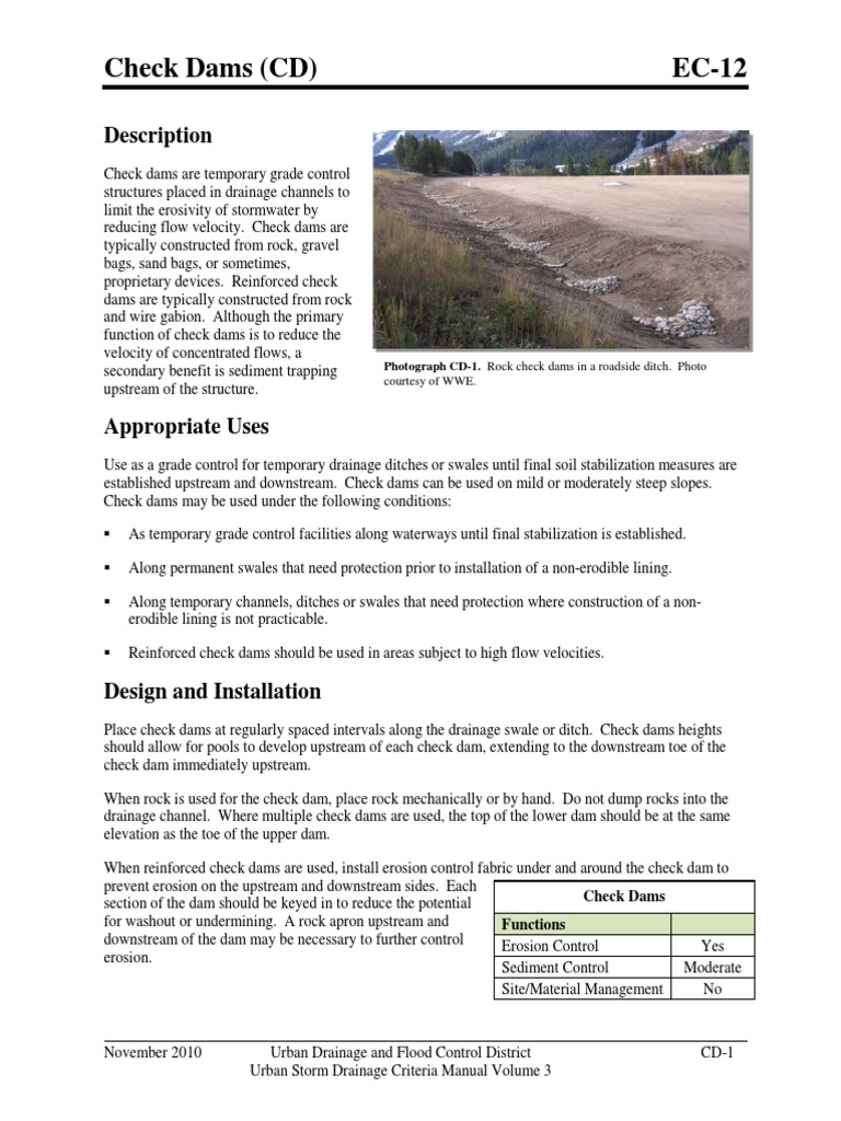 Check Dams (CD) EC-12: Description | PDF | Dam | Physical Geography