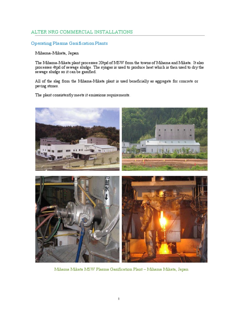 Operating Plasma Gasification Plants | PDF | Gasification | Waste ...