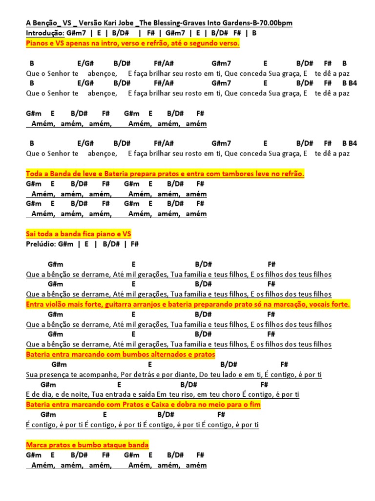 A Benção VS Versão Kari Jobe The BlessingGraves Into GardensB70.00bpm PDF