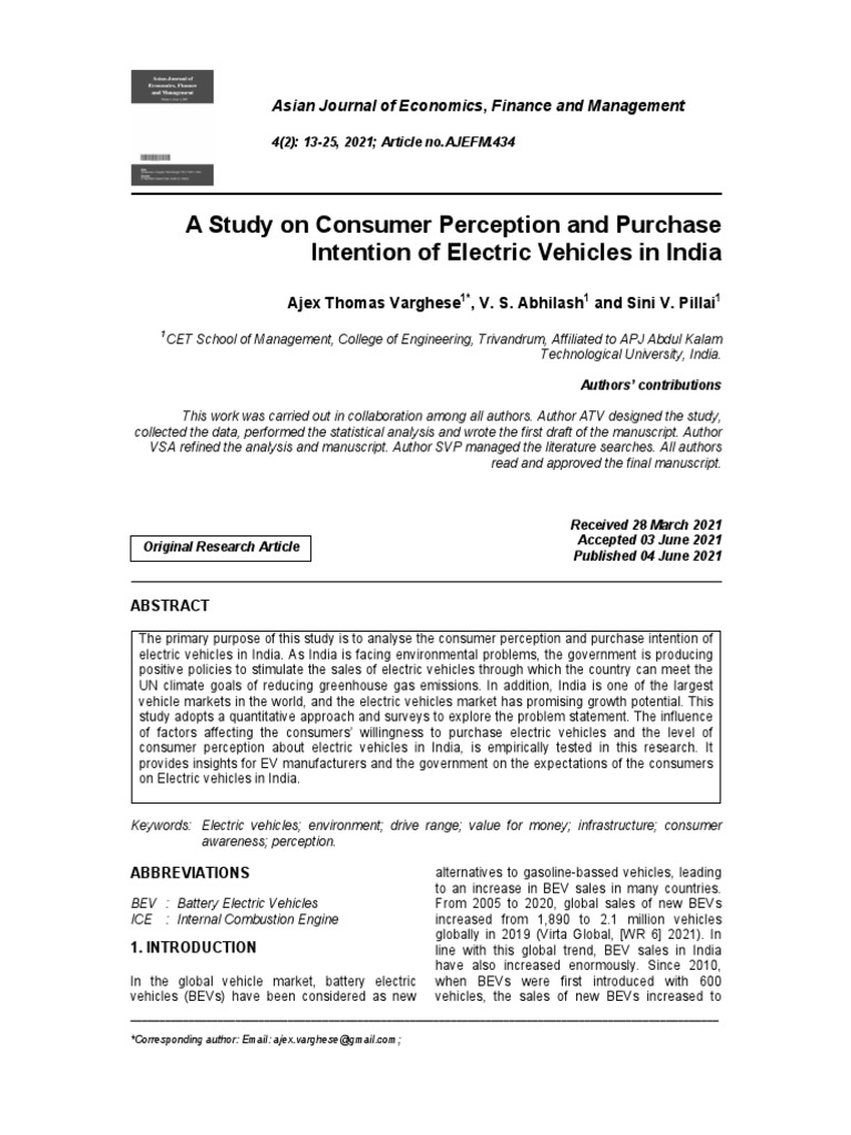 A Study On Consumer Perception and Purchase Intention of Electric ...