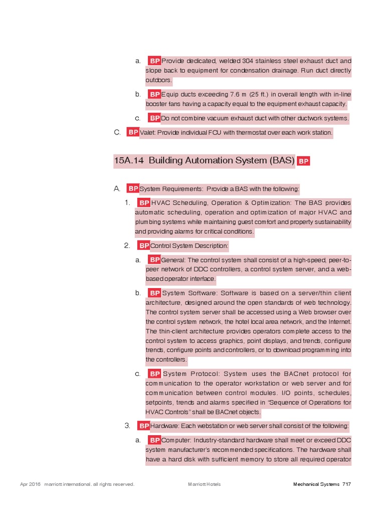Marriott Specifications BAS PDF Building Automation Operating System