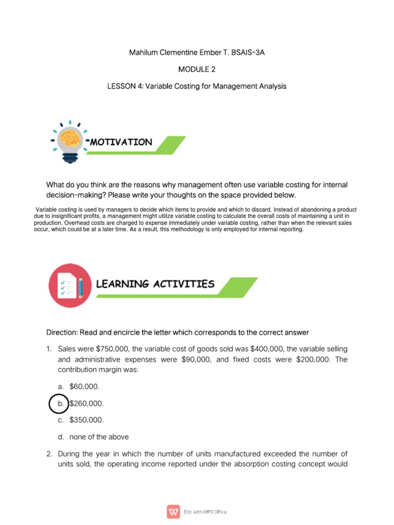 Mahilum Clementine Ember T. Ais 3a Stratcost Acctg | PDF | Economies