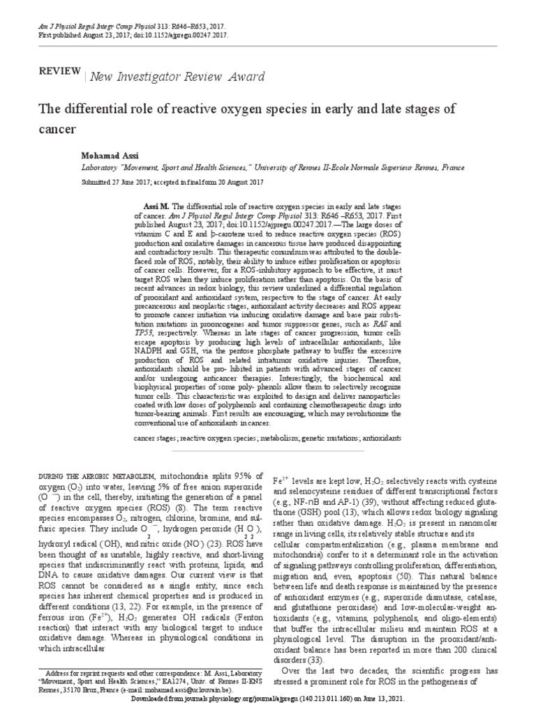 The Differential Role of Reactive Oxygen Species in Early and Late ...