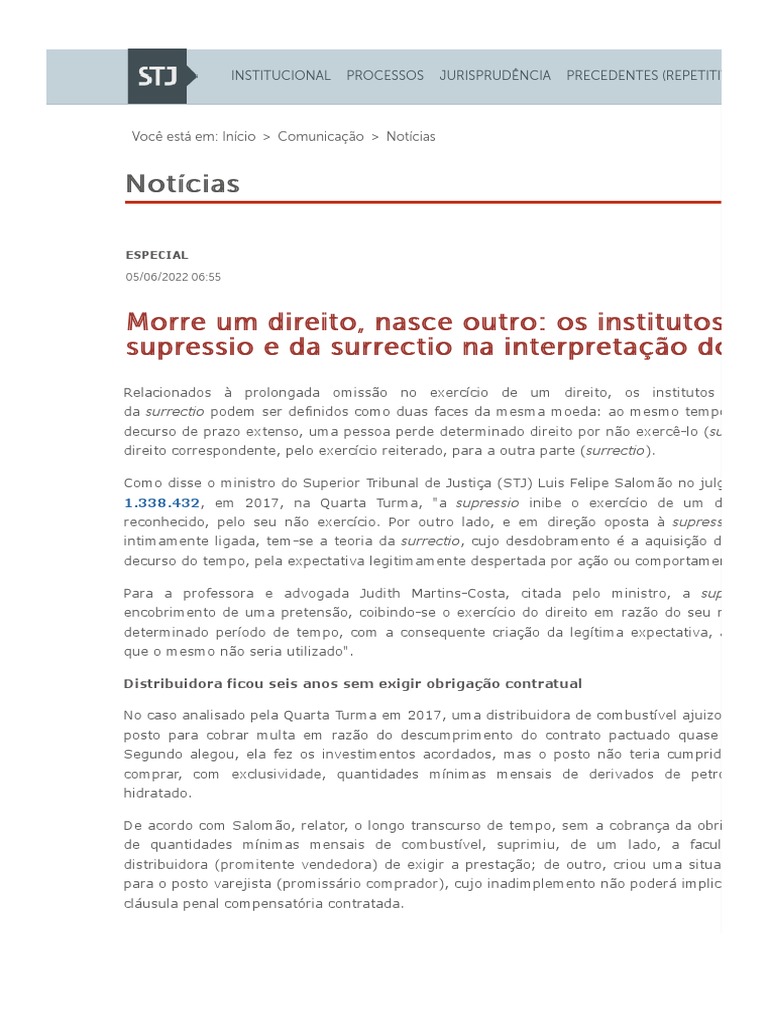 A Interpretação Do STJ Sobre A Supressio e A Surrectio | PDF | Pensão ...