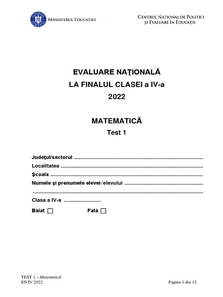 Matematica Test 1 | PDF