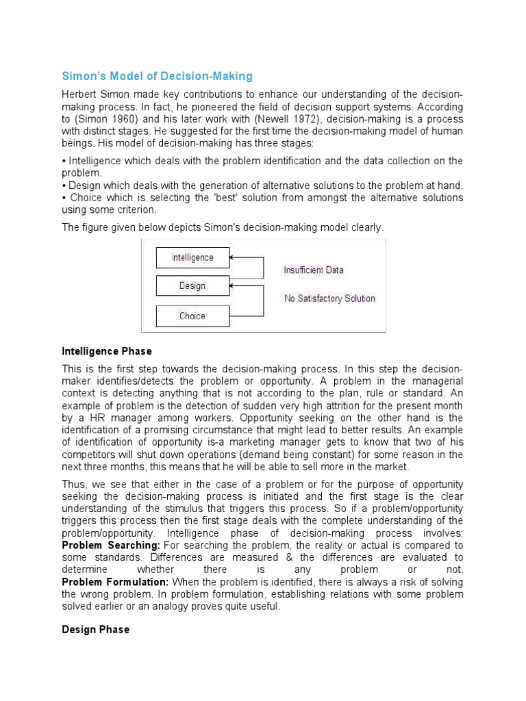 Simon's Model of Decision-Making: Intelligence Phase | PDF | Decision ...