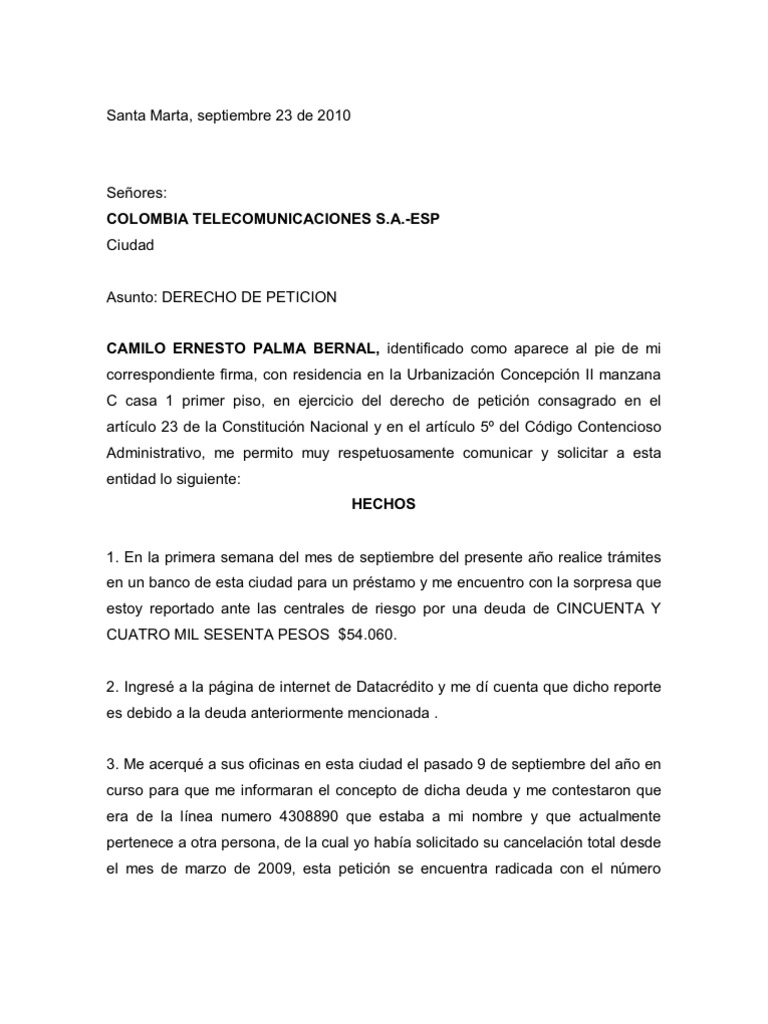 Modelo Derecho De Peticion