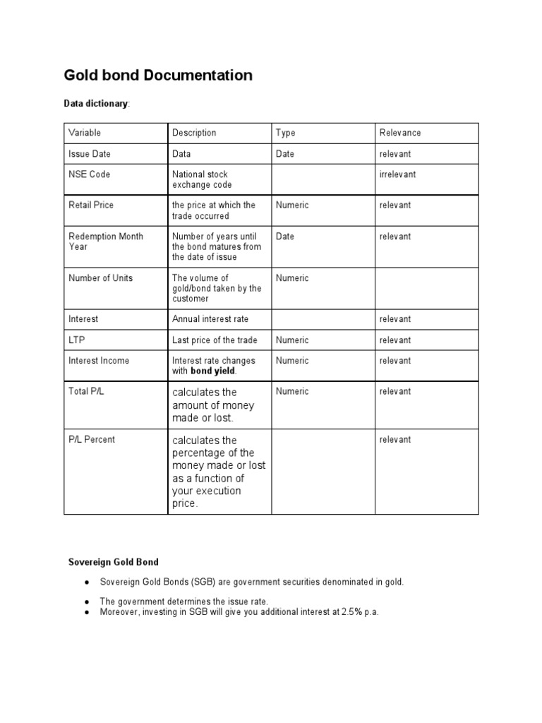 Gold Bond Documentation: Data Dictionary | PDF | Business | Finance ...