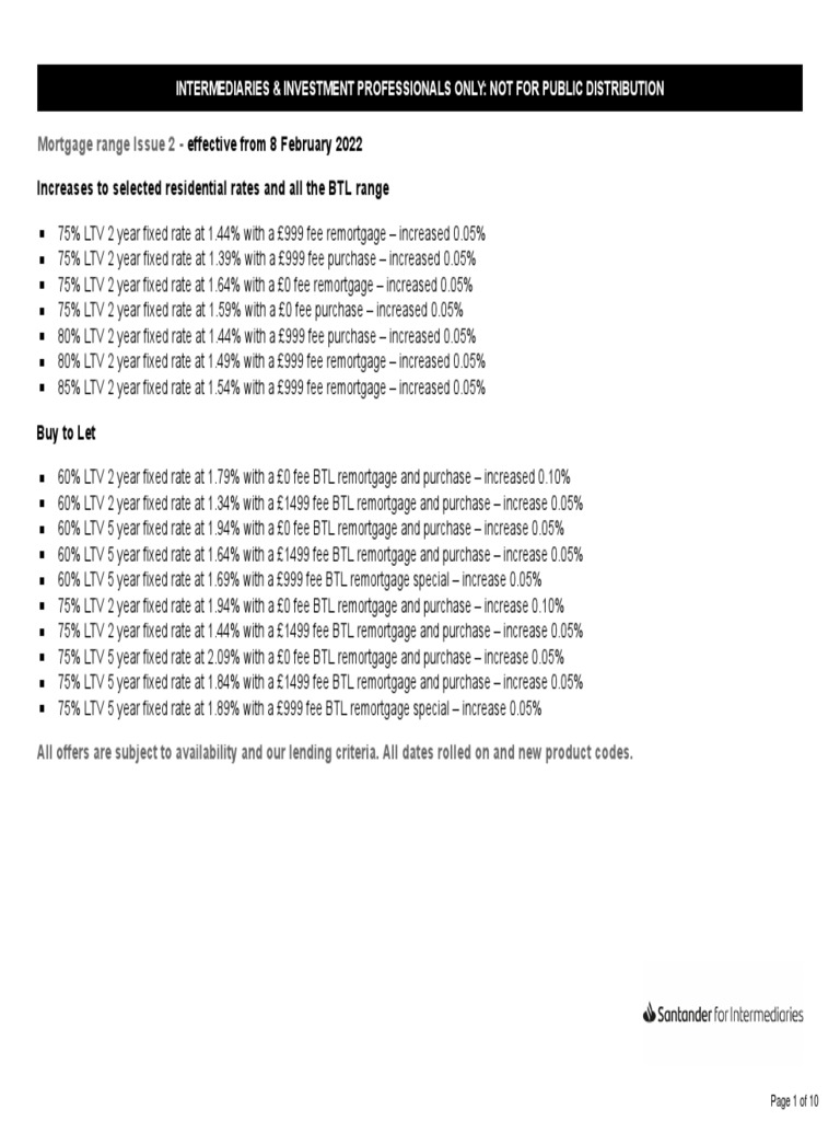 Santander Latest Rates PDF Loans Mortgage Loan