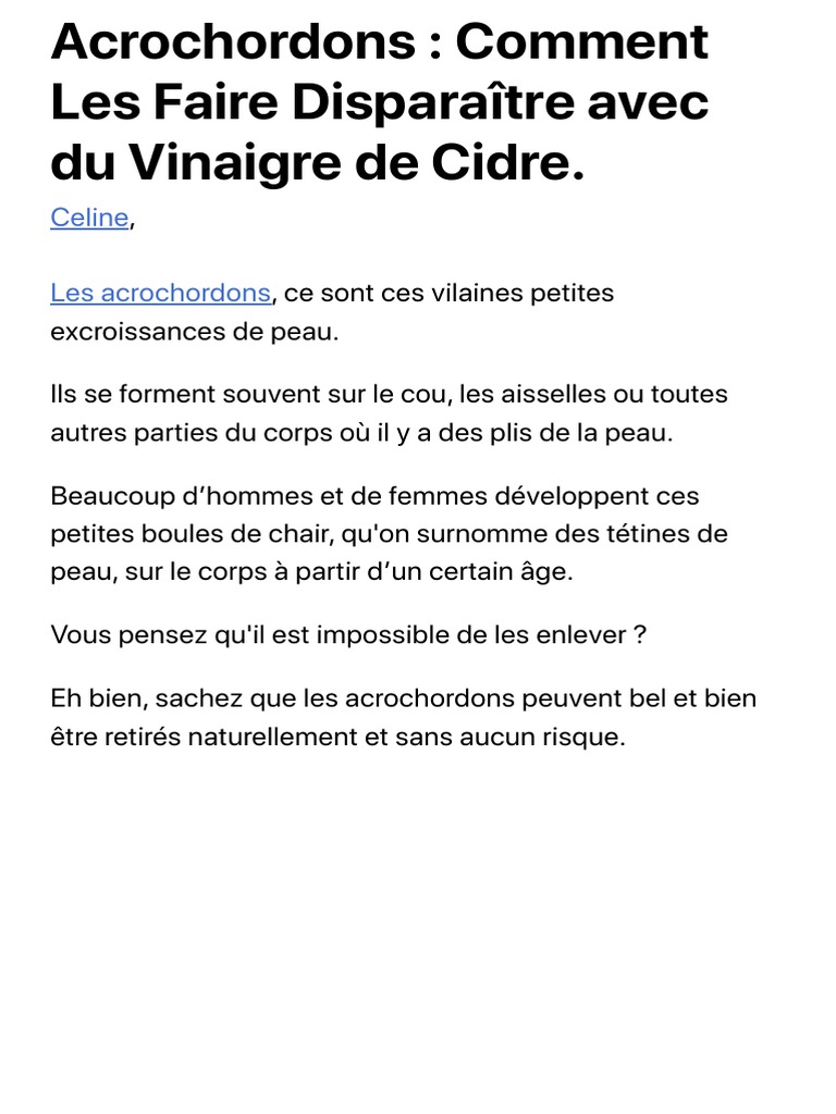 Acrochordons Comment Les Faire Disparaître Avec Du Vinaigre de Cidre. PDF
