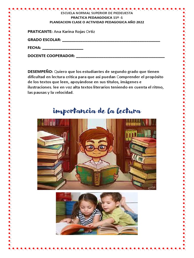 Importancia de la Lectura en Niños | PDF | Aprendizaje | Evaluación ...