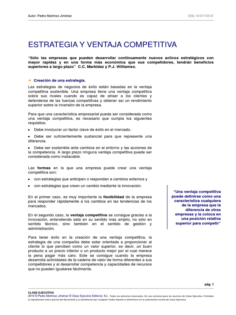 Estrategia y Ventaja Competitiva Pedro Martínez | PDF | Mercado ...