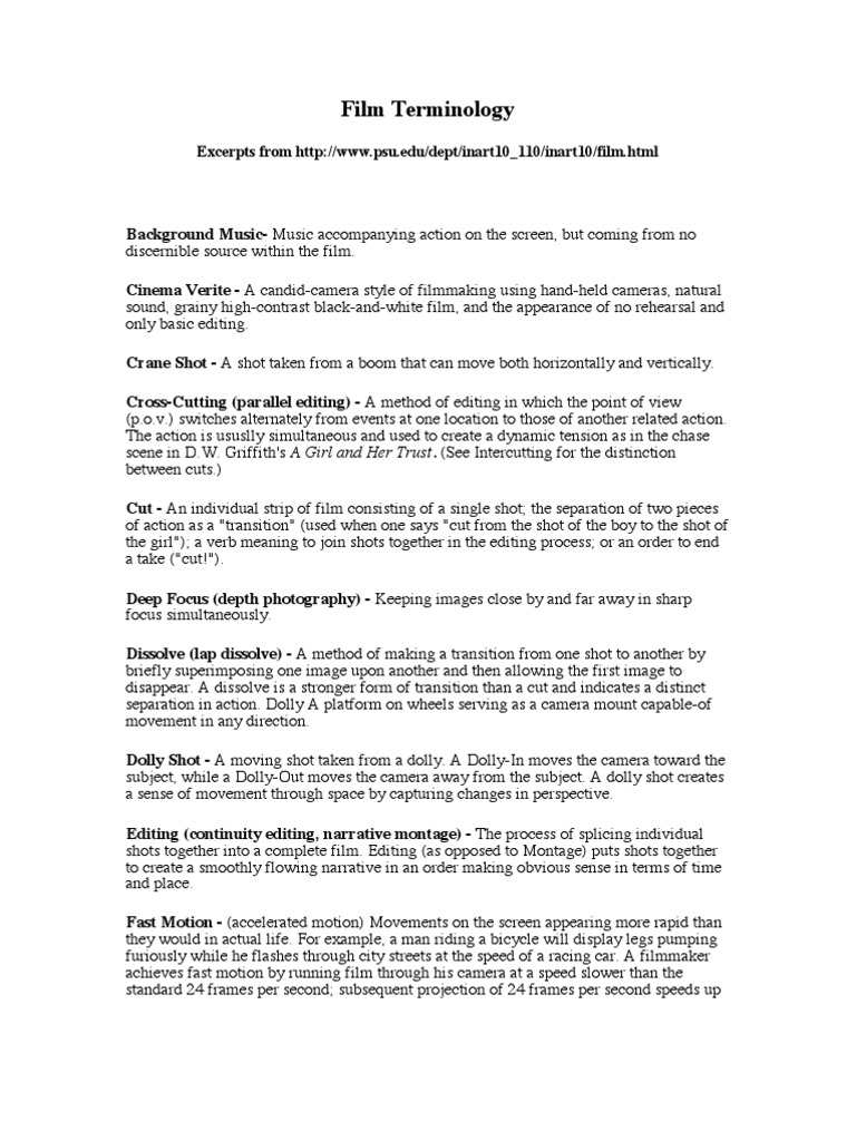 Film Terminology Pdf