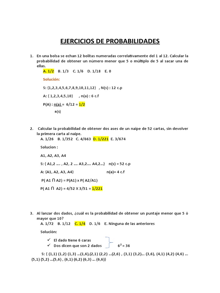 Hojas De Trabajo De Probabilidad Para La Escuela Secundaria En Formato Pdf