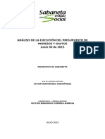 Análisis presupuesto ingresos gastos Sabaneta