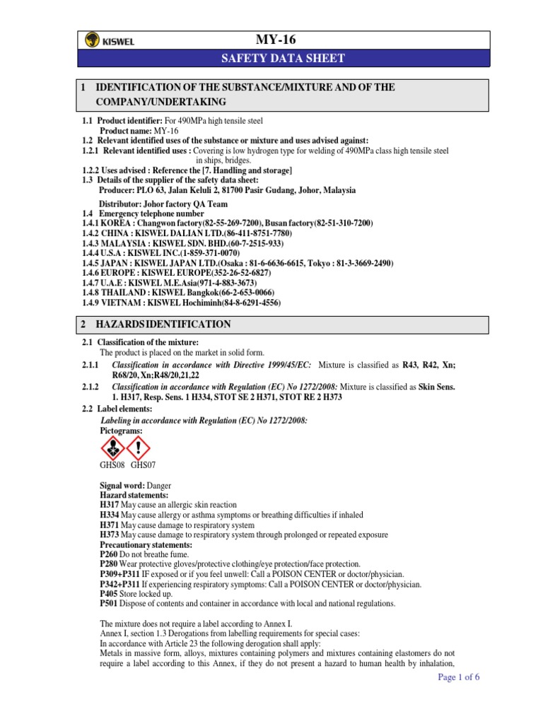 MSDS My-16 | PDF