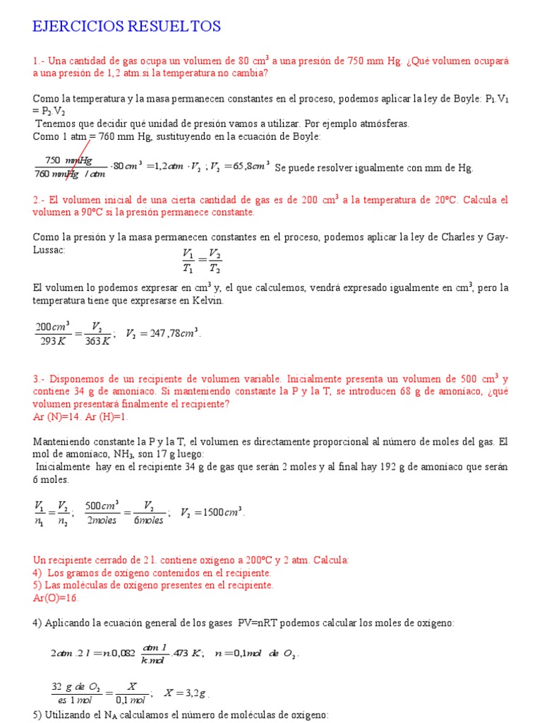 Problemas Resueltos de Gases Ideales | PDF | Gases | Mole (Unidad)
