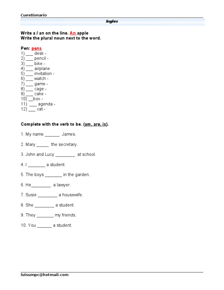 Plural Nouns y Verb To Be | PDF | Scientific Classification | Grammar
