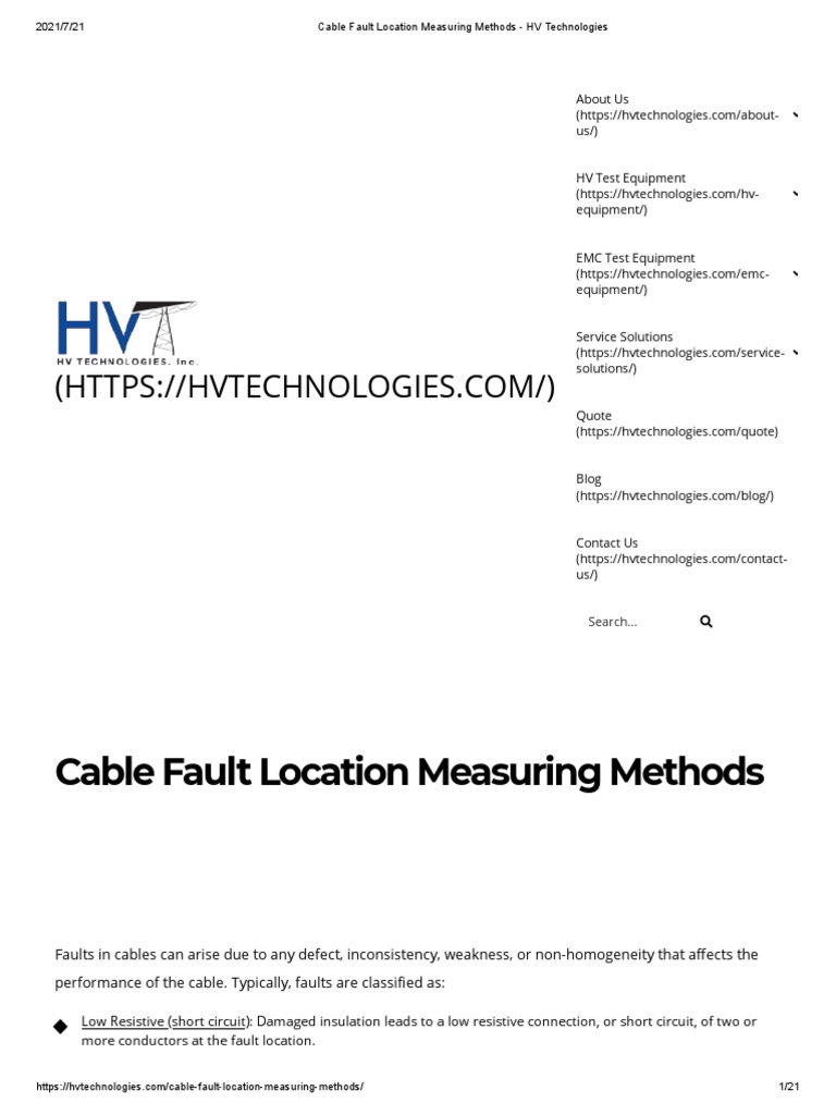 Cable Fault Location Measuring Methods HV Technologies PDF