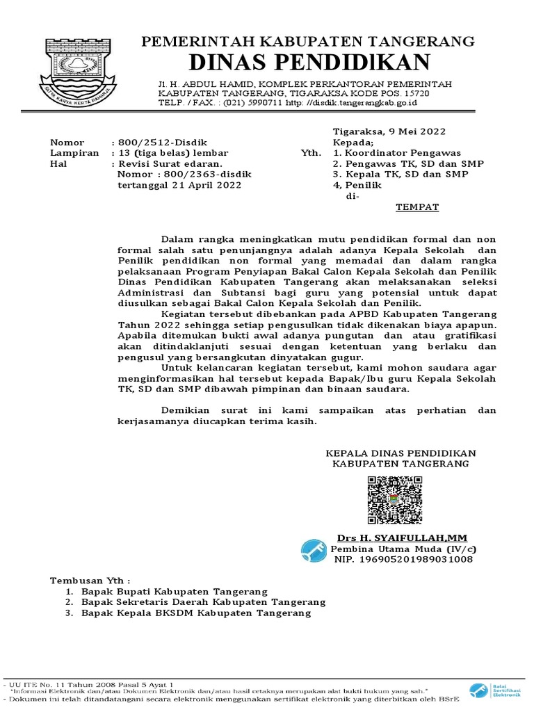 Surat Tentang Seleksi Kepala Sekolah Dan Penilik Pdf