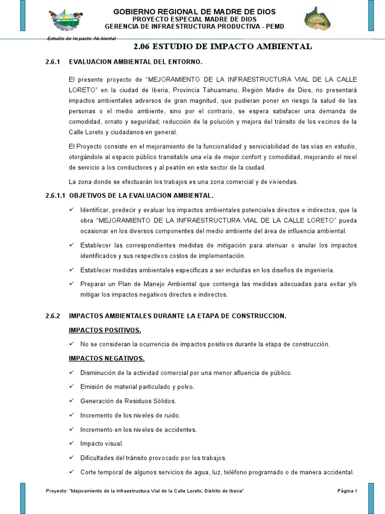 2.06 Estudio de Impacto Ambiental de La Calle Loreto | PDF | Residuos ...