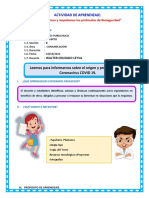 SESION DE APRENDIZAJE 3 B Leemos para Informarnos Sobre El Origen y Propagación Del Coronavirus COVID 19. .....