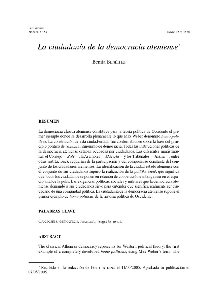 Ciudadanía en la democracia ateniense | PDF | Guerra del Peloponeso ...