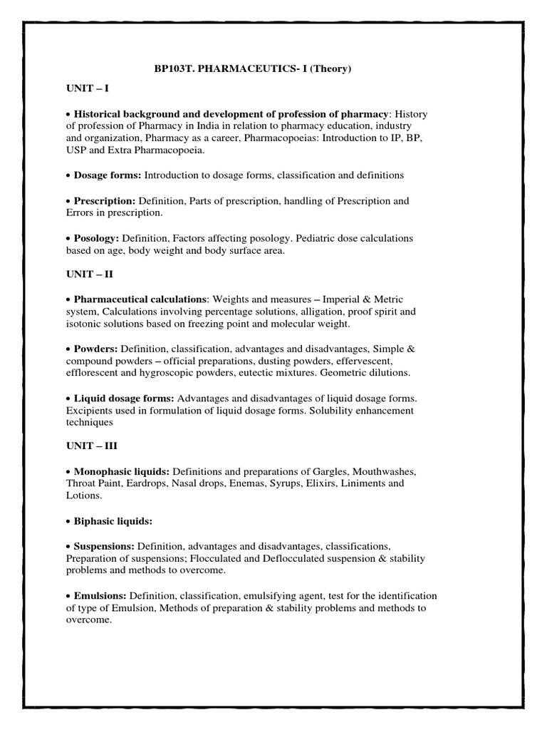 Pharmaceutics I Syllabus Overview | PDF | Topical Medication | Emulsion