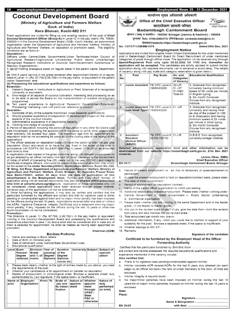 CCDO Advertisement in Employment News PDF Academic Degree Diploma
