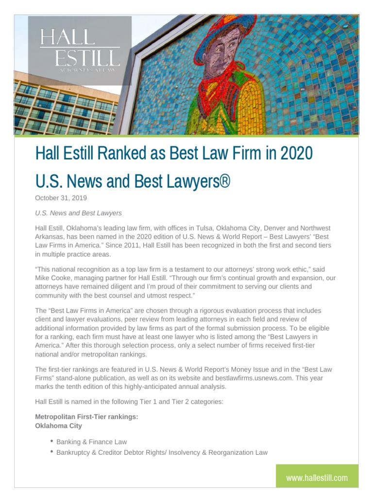 Hall Estill Ranked As Best Law Firm in 2020 U.S. News and Best Lawyers