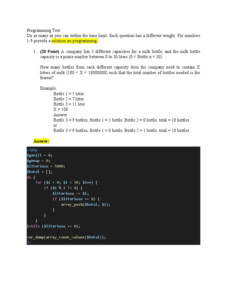 Programming Logic Test for Developers | PDF | Applied Mathematics