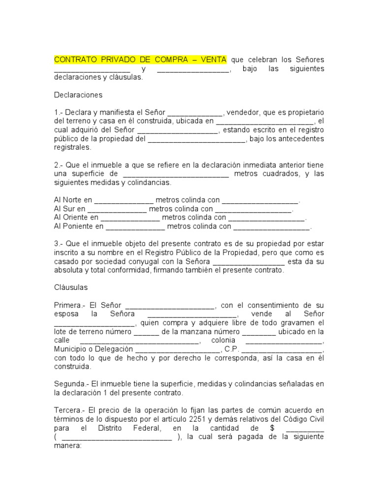 Contrato Privado de Compra Venta | PDF | Ley de obligaciones | Derecho  civil (sistema legal)