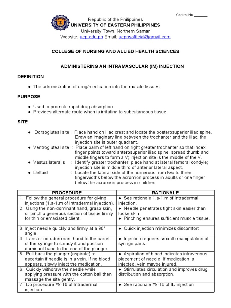 IM Injection Administration Guide | PDF | Injection (Medicine ...